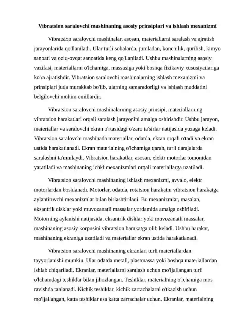 Vibratsion saralovchi mashinasining konstruksiyasini oʻrganish 2