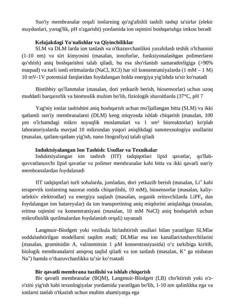 Sun'iy membranalar, ionlar tashishi 2