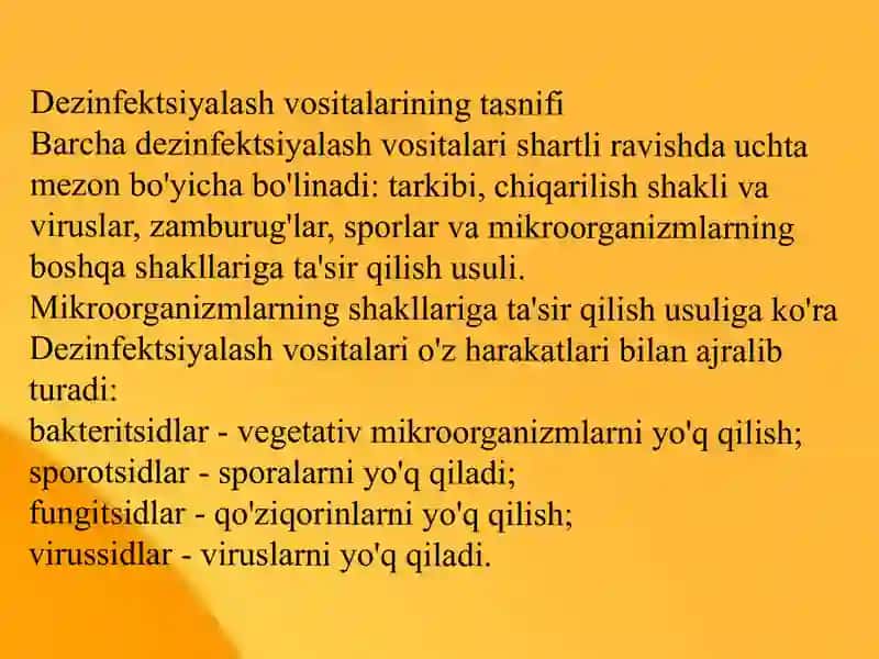 Dezinfektantlar va ularning ahamiyati. 2