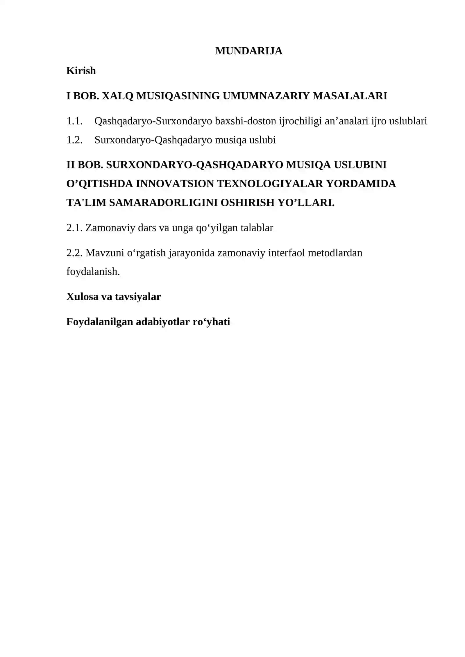 Musiqa o’qitish texnologiyalari va loyihalash kurs ishi 2