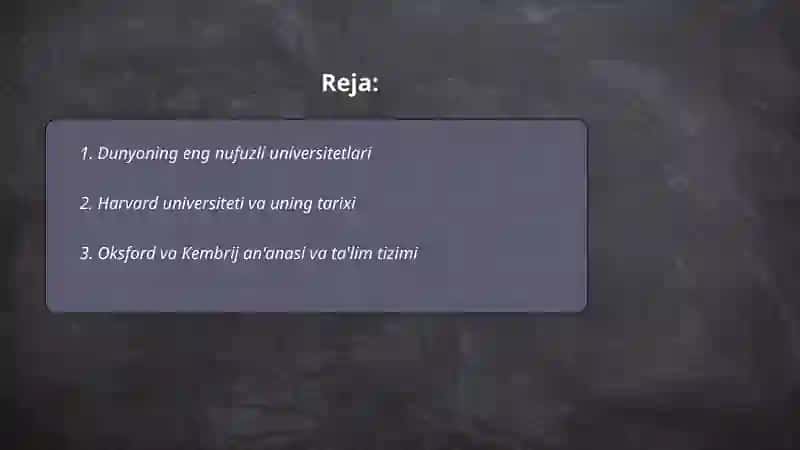 Dunyoning eng nufuzli universitetlari 2