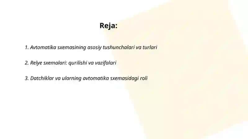 Avtomatika sxemasi va ularning vazifasi 2