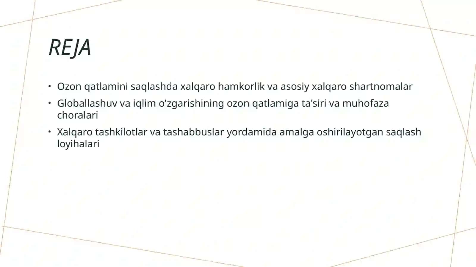 Ozon qatlamni saqlshda xalqaro miqyosda amlga oshrilgan ishlar 2