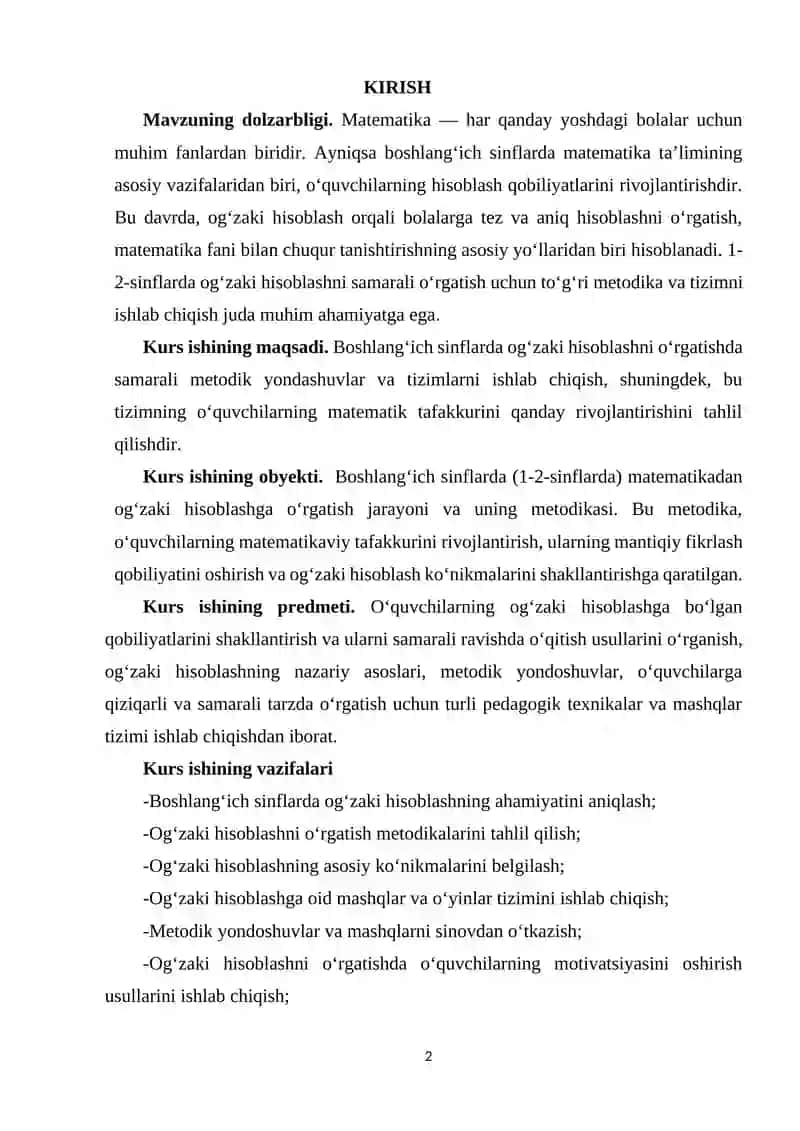 Boshlang‘ich sinflarda matematikadan og‘zaki hisoblashga o‘rgatish metodikasi 2