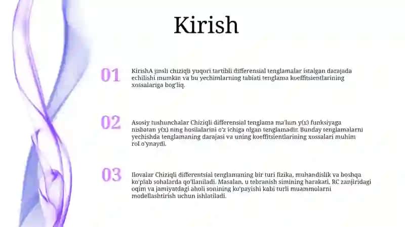 Bir Jinsli Chiziqli Yuqori Tartibli Differensial Tenglamalar 2