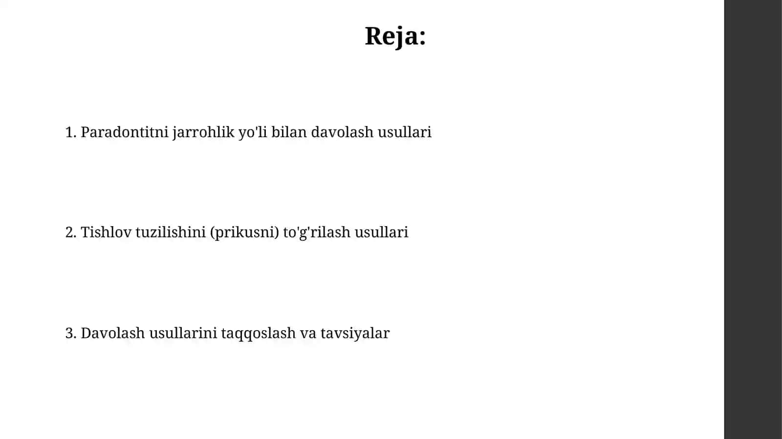 Paradontitlarni jarrohlik yoli bilan davolash usullari. Prikuslarni togirlash usullari 2