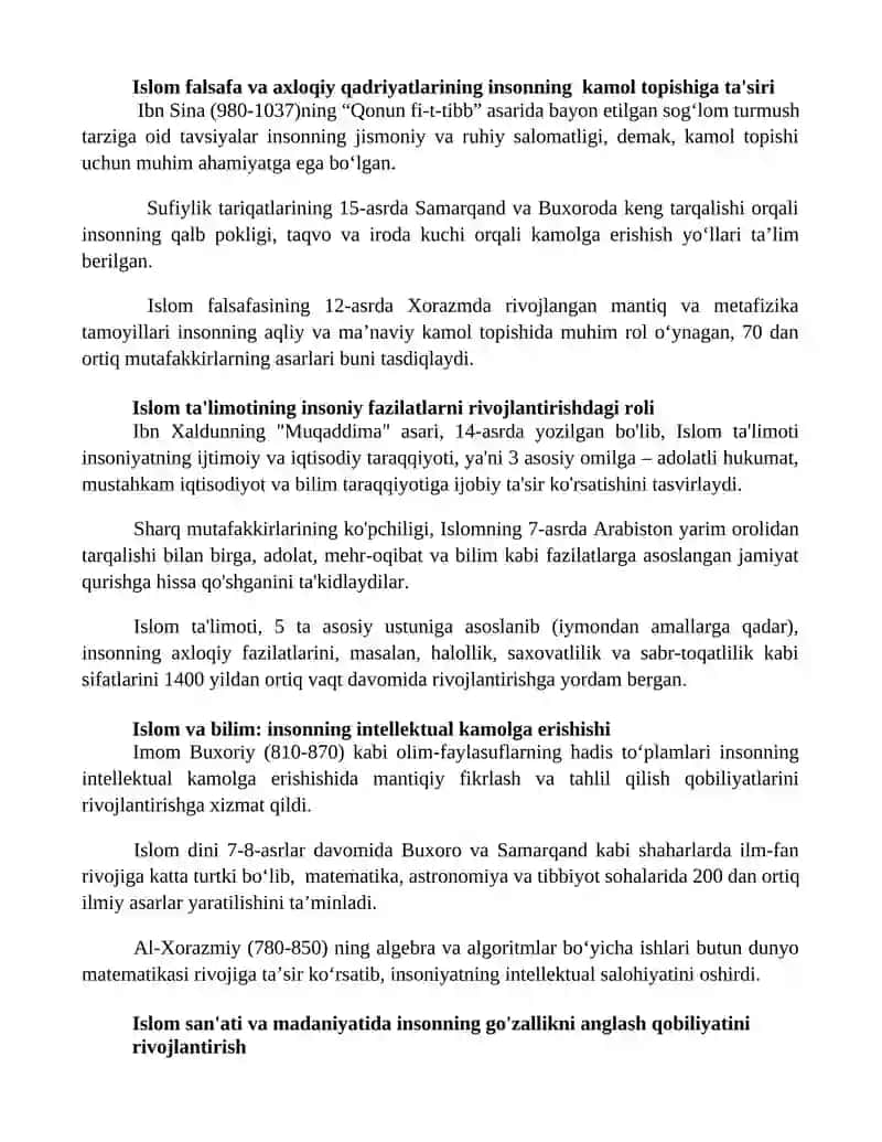 Sharq mutafakkirlarining islom dinining inson kamolotiga ta'siri haqidagi g'oyalari 2