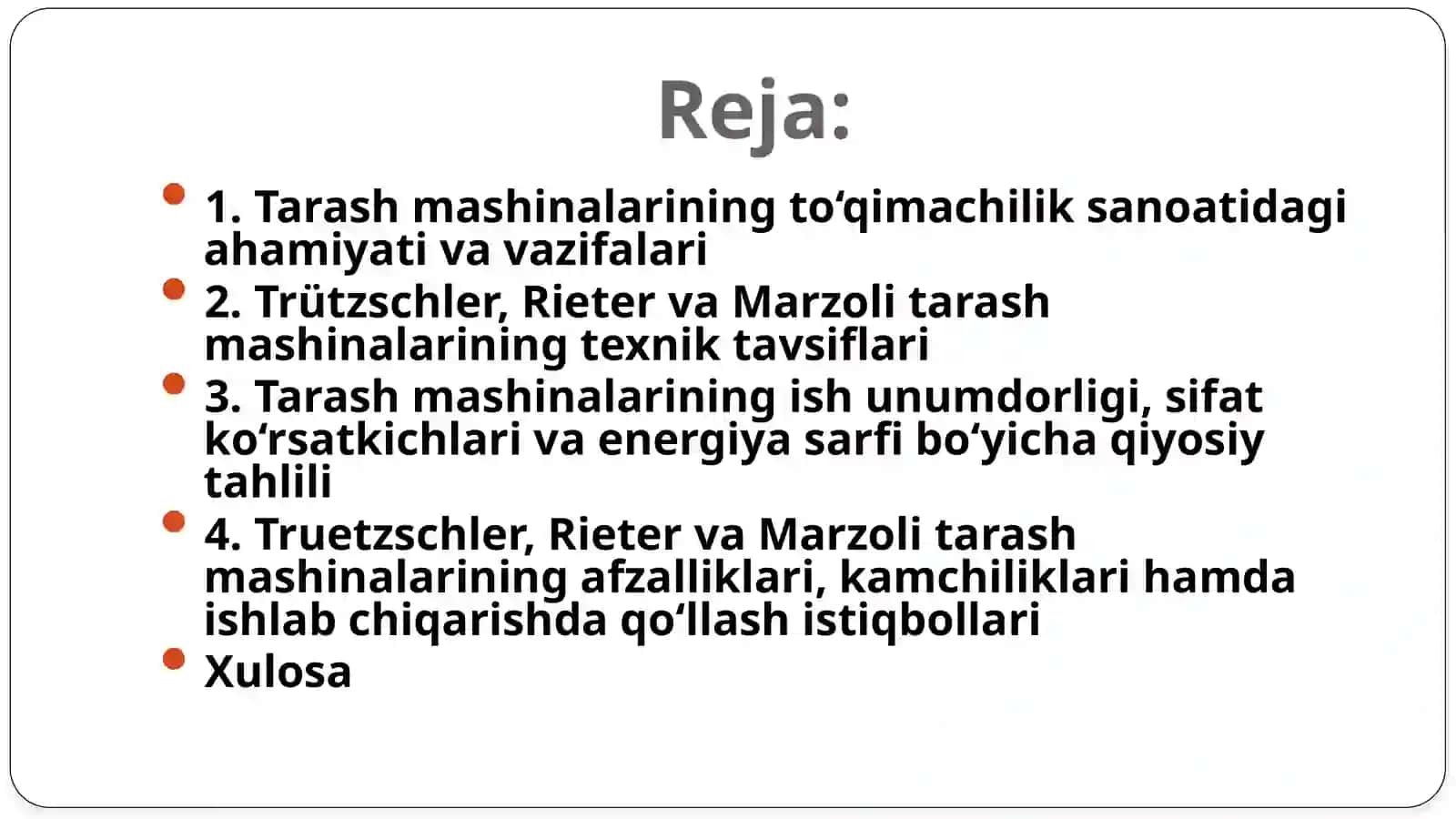 Truetzschler, Rieter va Marzoli firmalarining tarash mashinalari qiyosiy tahlili 2