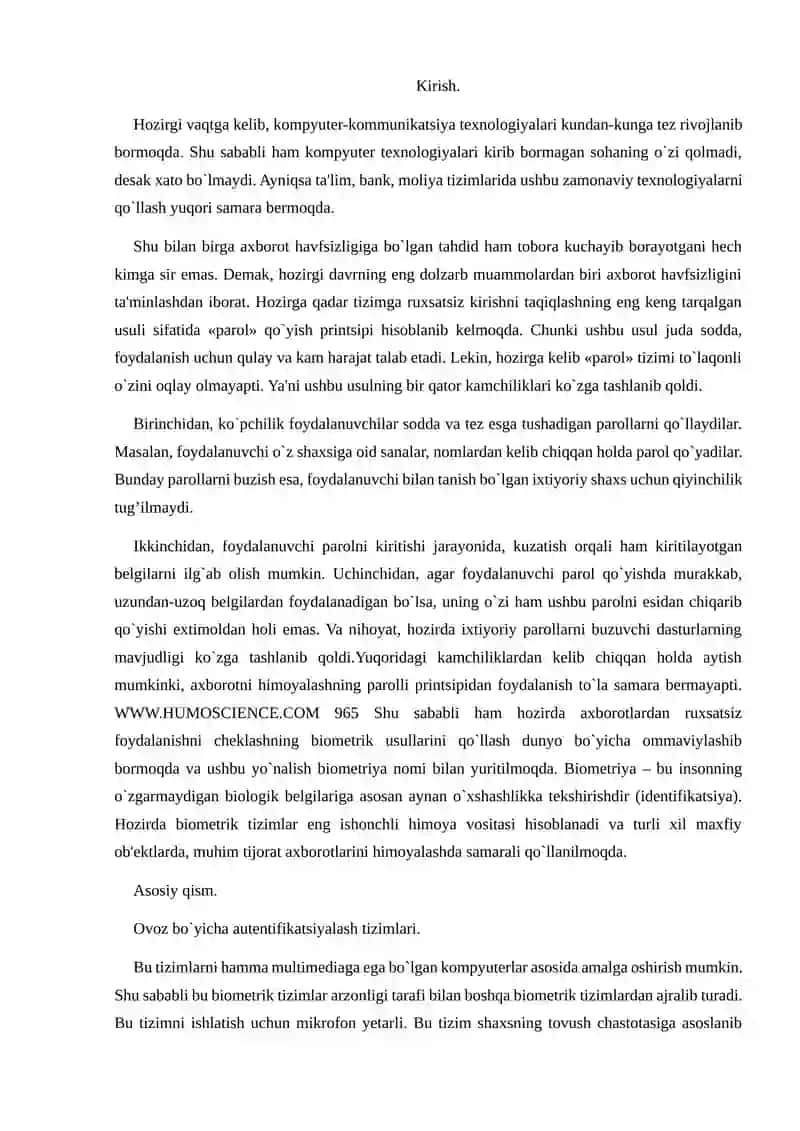 Biometrik autentifikatsiyalash usullari 2