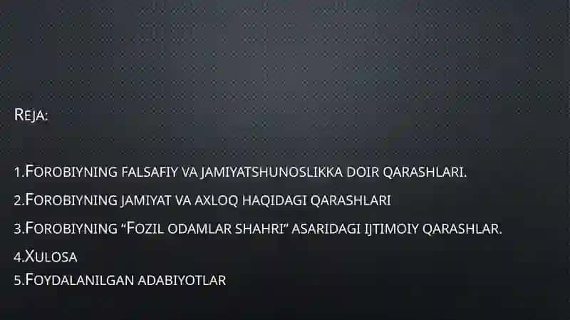 Farobiyning "Fozil odamlar shahri" Asari talimiy va axloqiy Ahamiyati 2