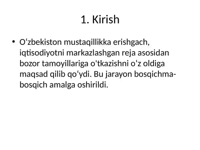 O‘zbekistonning Bozor Iqtisodiyotiga Bosqichma-Bosqich O‘tishi 2