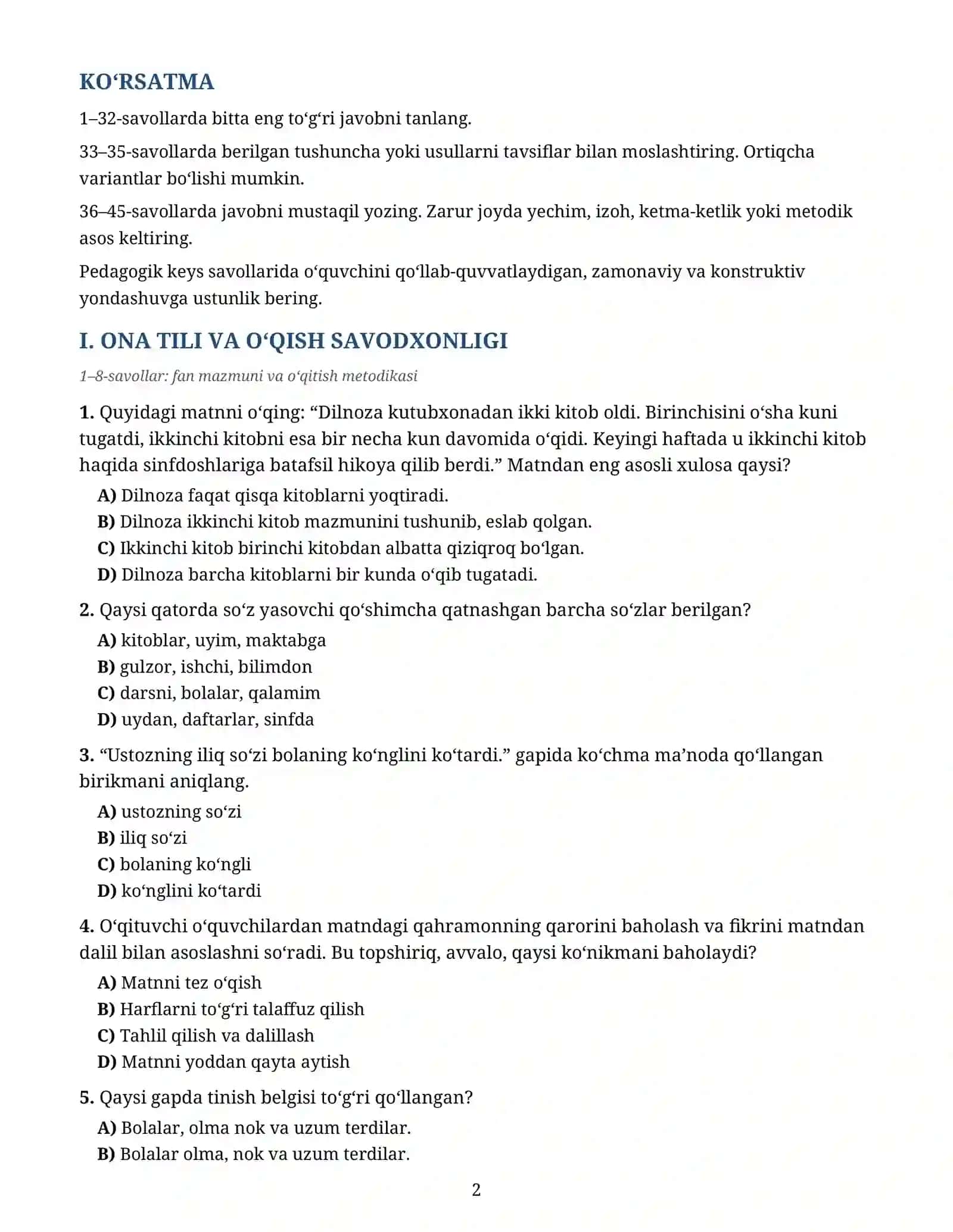 BOSHLANG‘ICH TA’LIM MILLIY SERTIFIKATI 2