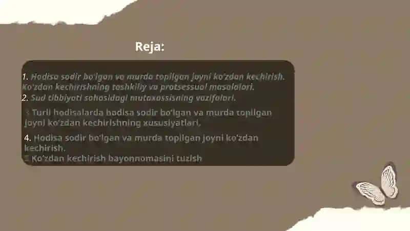 Hodisa sodir boʼlgan va murda topilgan joyni koʼzdan kechirish 2