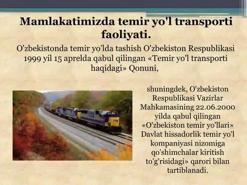 Turizmda temir yo'l xizmatlarini tashkil etish 2
