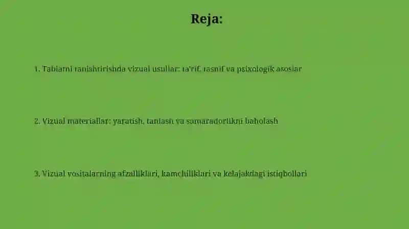 Tabiat bilan tanishtirishda kórgazmali metod va usullarining óziga xosligi 2