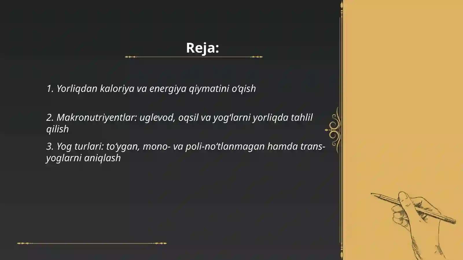 Oziq-ovqat mahsulotlarning tarkibi 2