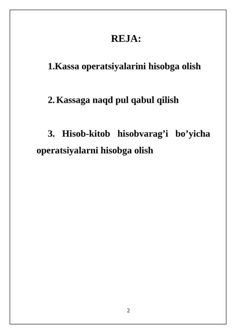 Kassa operatsiyalarini hisobga olish 2