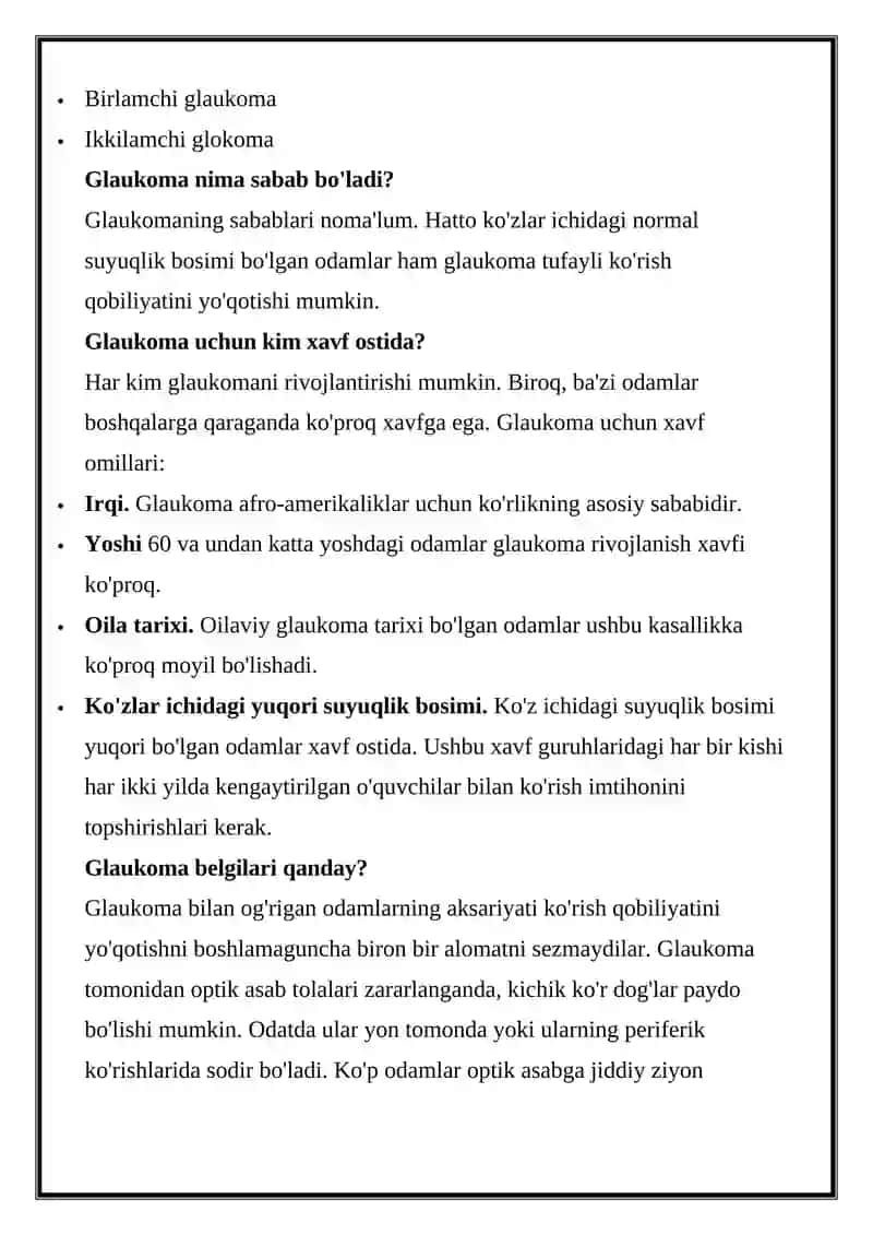 Glaukoma Kasalligini Zamonaviy Davolash Usullari 2