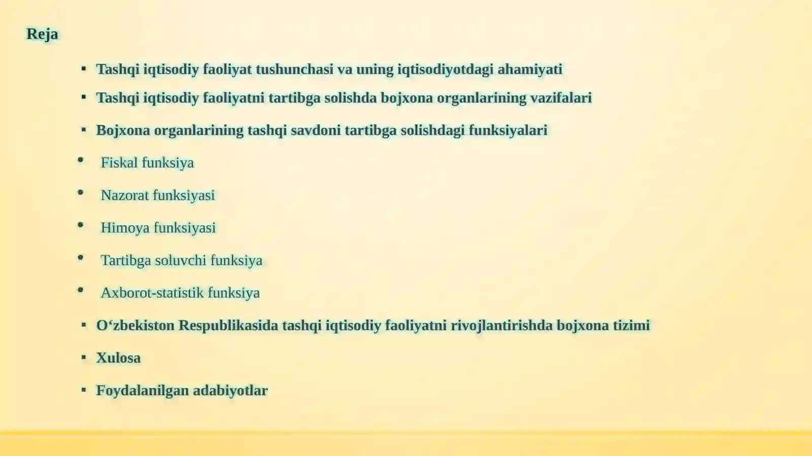 Tashqi iqtisodiy faoliyatni tartibga solishda bojxona organlarining o‘rni. 2