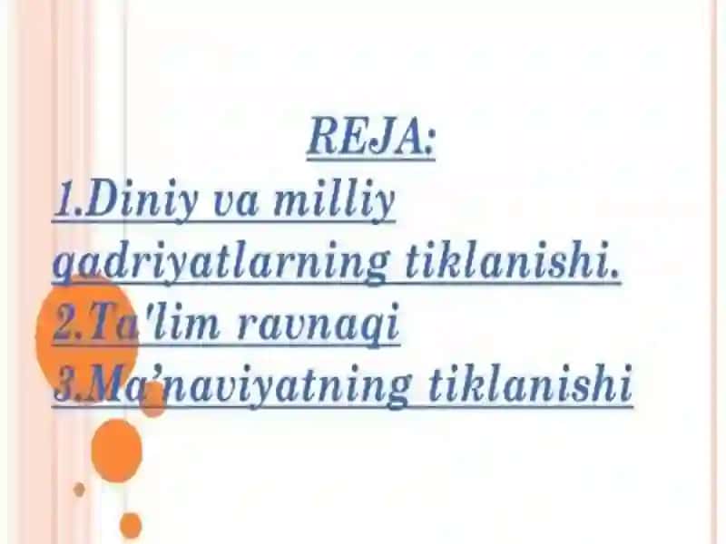 Mustagillik yillarda milliy va diniy qadriyatlarning tiklanishi 2