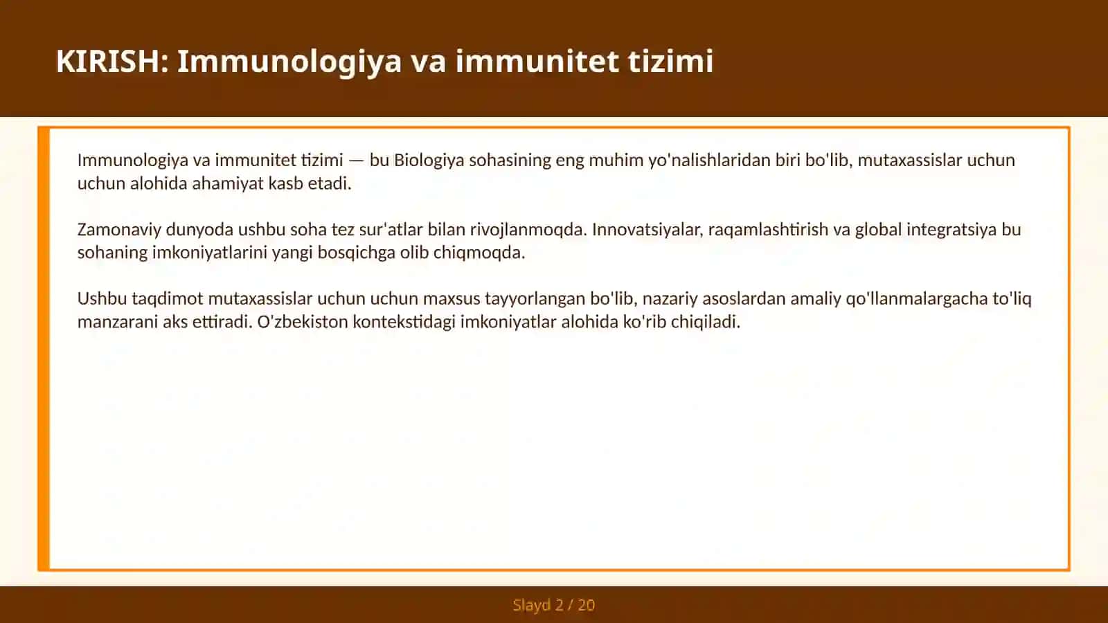 IMMUNOLOGIYA VA IMMUNITET TIZIMI 2