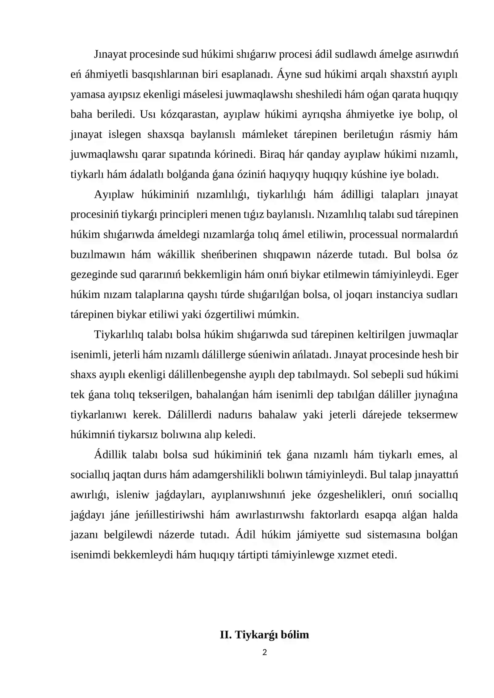 Ayıplaw húkiminiń nızamlılıǵı, tiykarlılıǵı hám ádilligi talapları 2