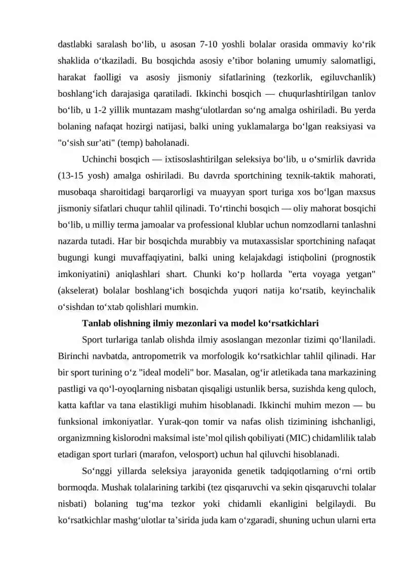 Sport turlariga tanlab olish va seleksiya ishlarining ilmiy-metodik asoslari 2