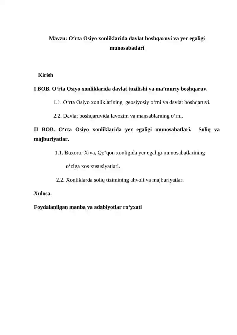 O‘rta Osiyo xonliklarida davlat boshqaruvi va yer egaligi munosabatlari 2