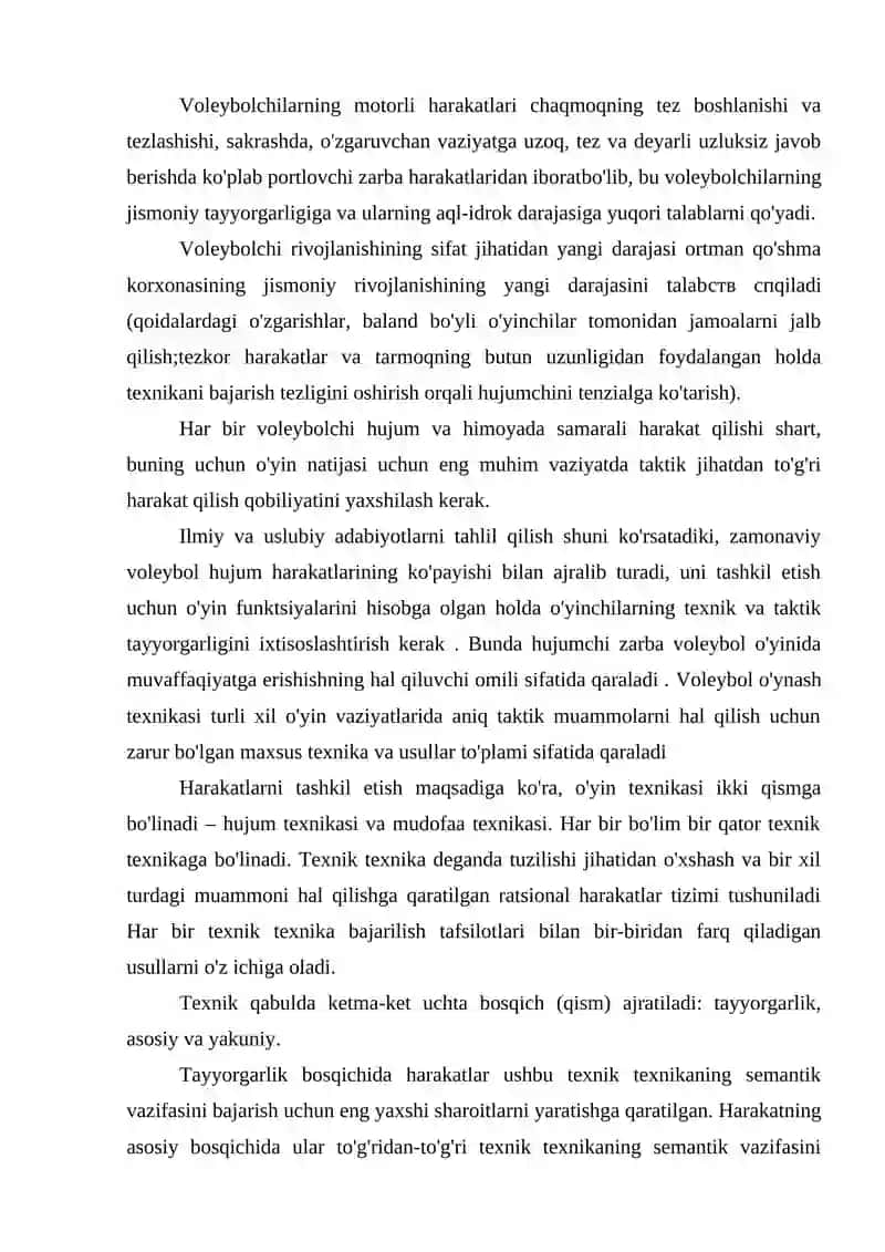 Valeybol o’yinda himoya texnikasi hamda taktikasini o’rgatishni takomillashtirish 2