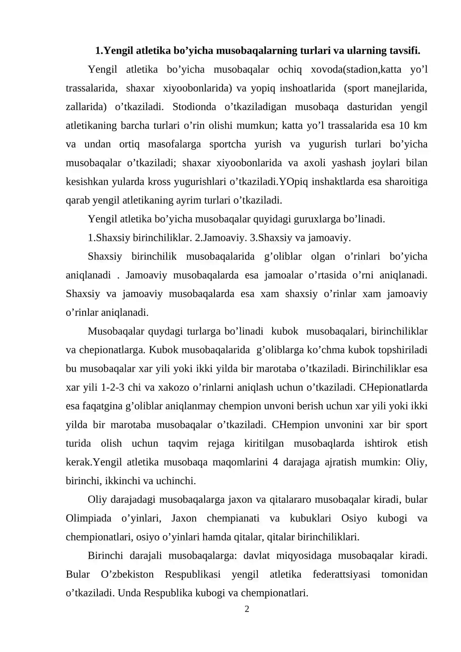 Yengil atlеtika bo’yicha musоbaqalarning turlari va ularning tavsifi 2