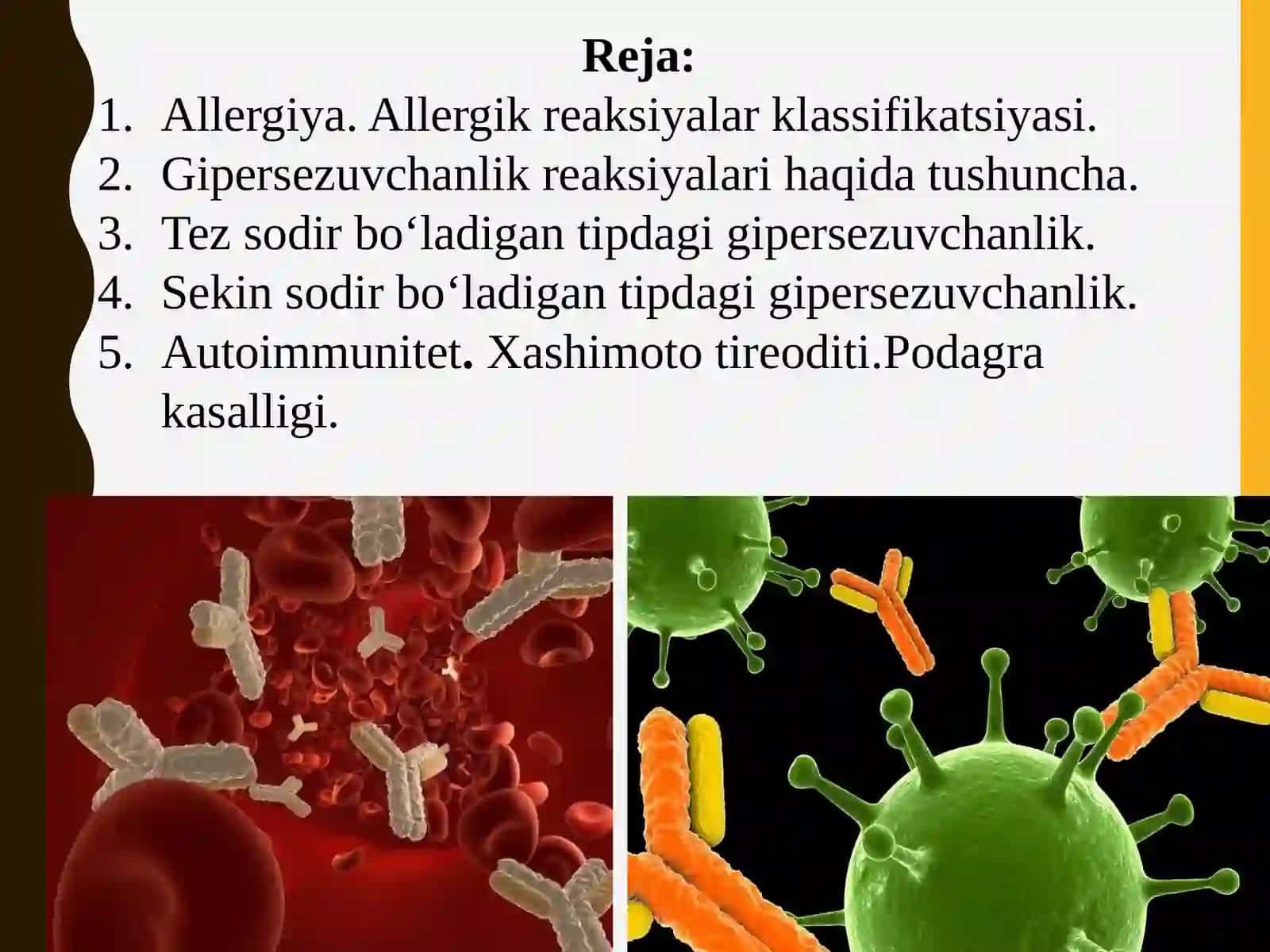 O‘tasezuvchanlik reaksiyalari to’g’risida tushuncha. Autoimmunitet 2