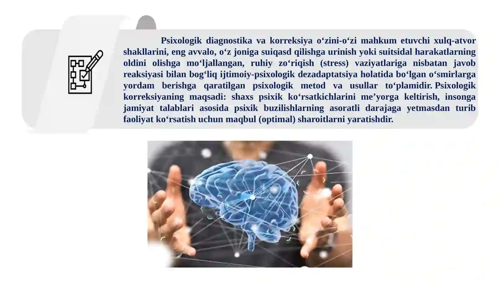 O‘smirlardagi suitsidal xulq –atvorning psixologik diagnostikasi, psixokorreksiyasi 2