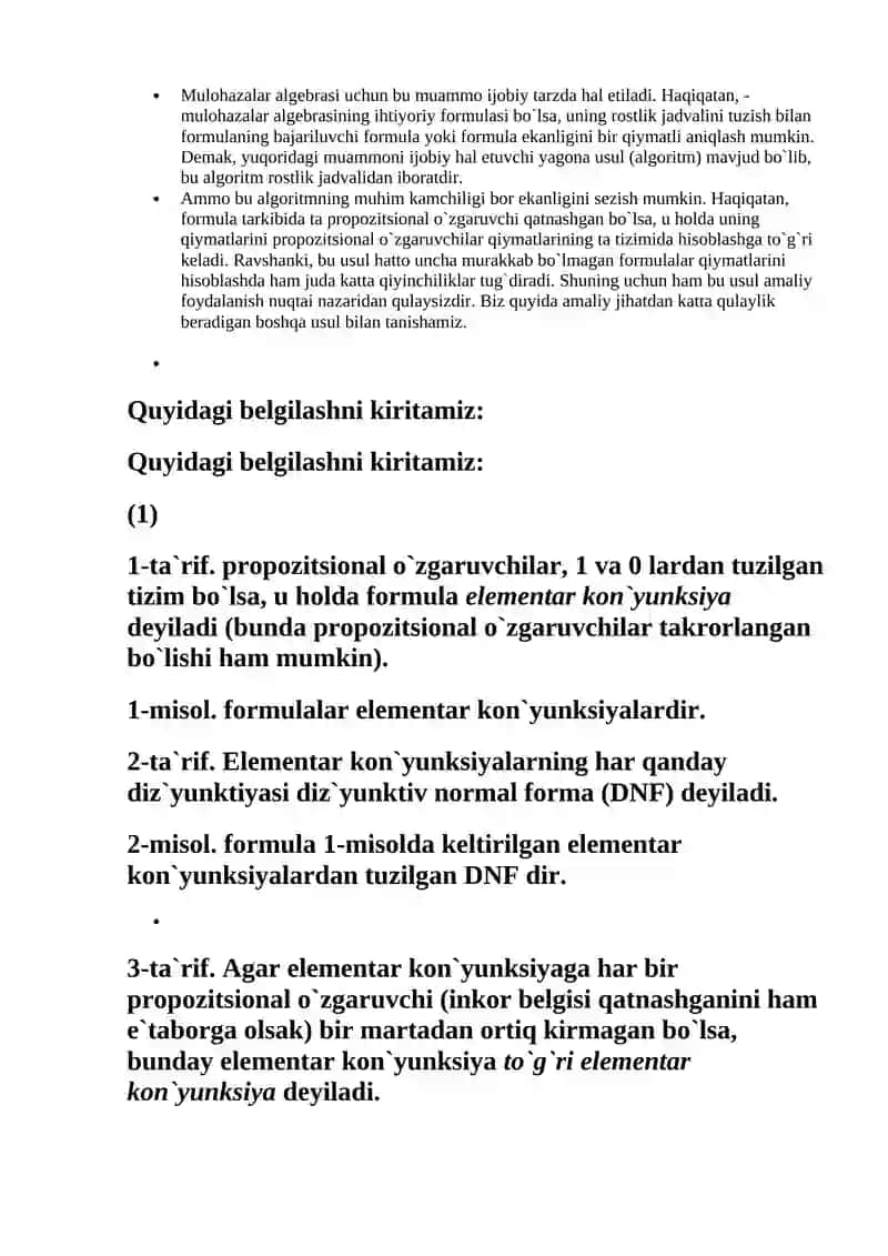 Mukammal diz’yunktiv va kon’yuktiv normal formalar 2
