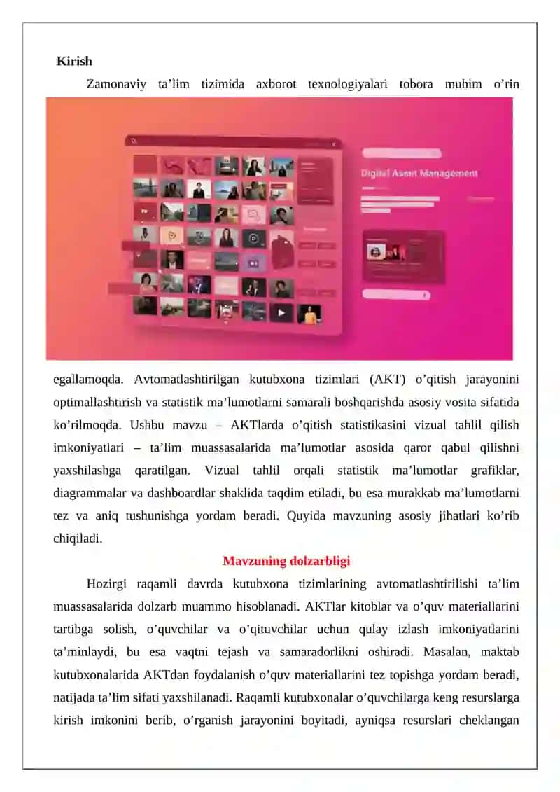 Avtomatlashtirilgan kutubxona tizimlarida o’qitish statistikasini vizual tahlil qilish imkoniyatlari 2