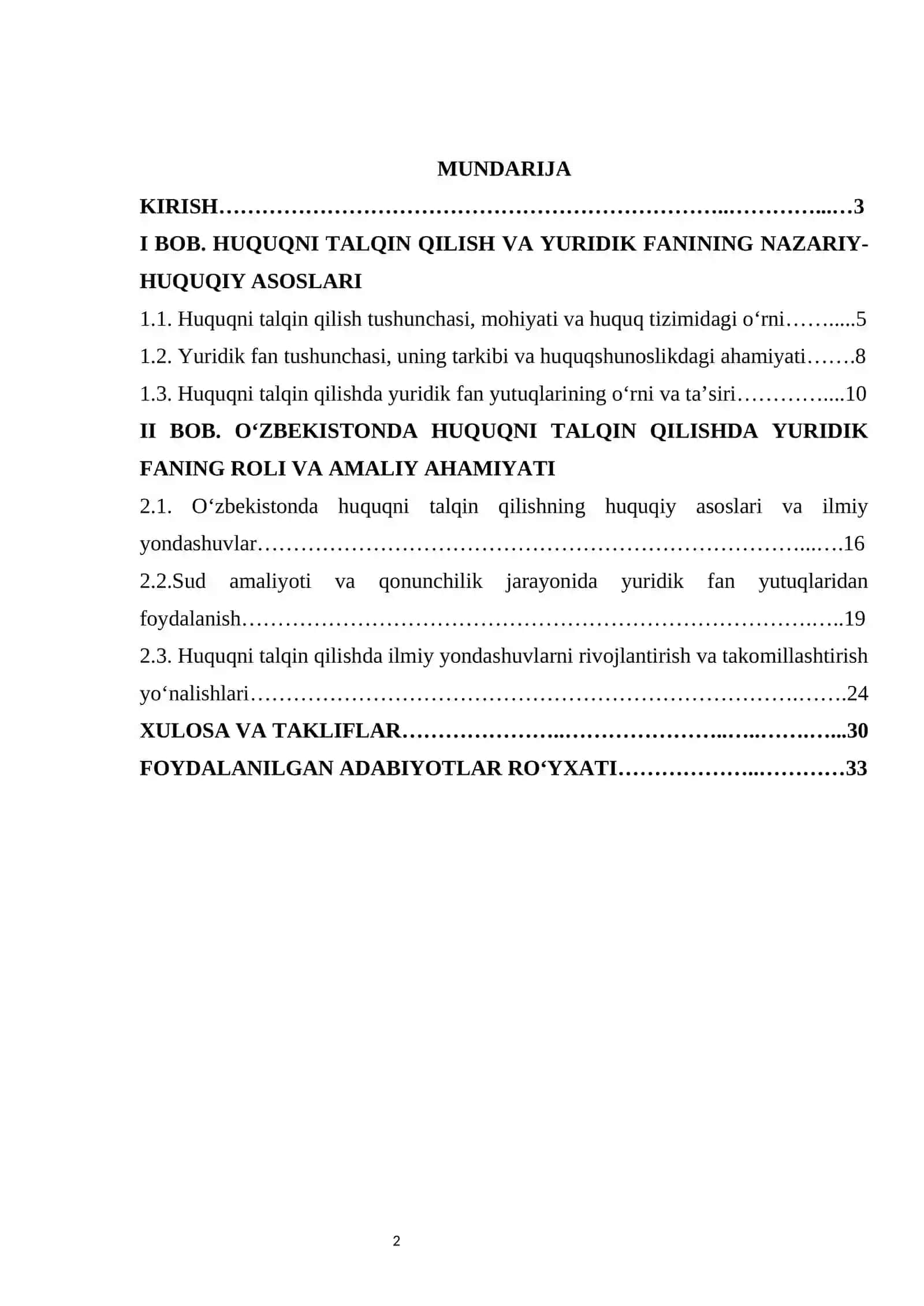 Huquqni talqin qilishda yuridik fanning roli kurs ishi 2