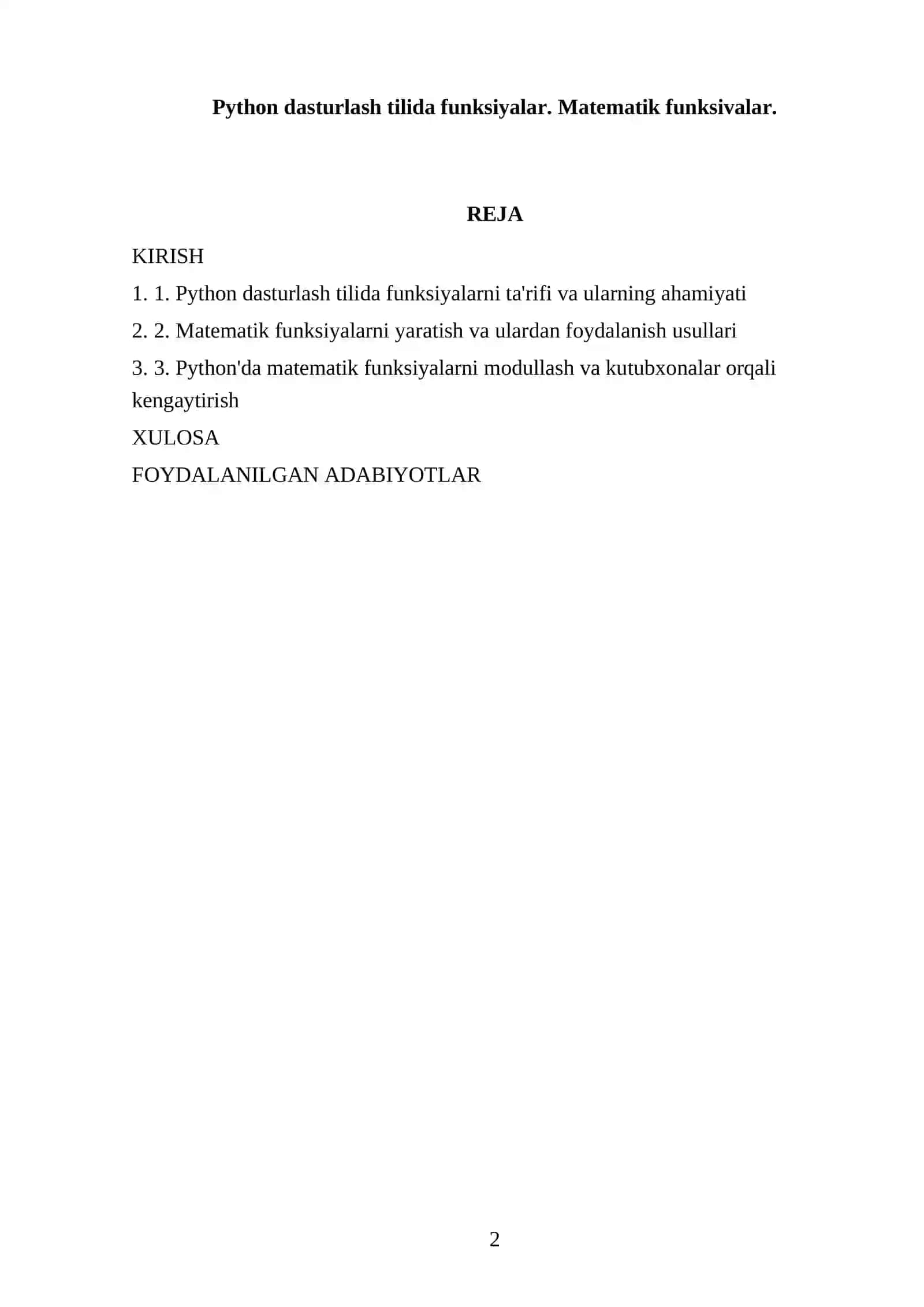 Python dasturlash tilida funksiyalar. Matematik funksivalar 2