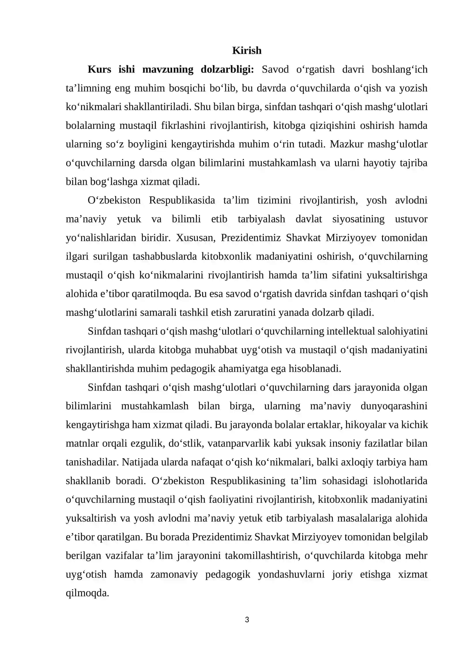 Kurs ishi mavzuning dolzarbligi: Savod o‘rgatish davri boshlang‘ich ta’lim 2