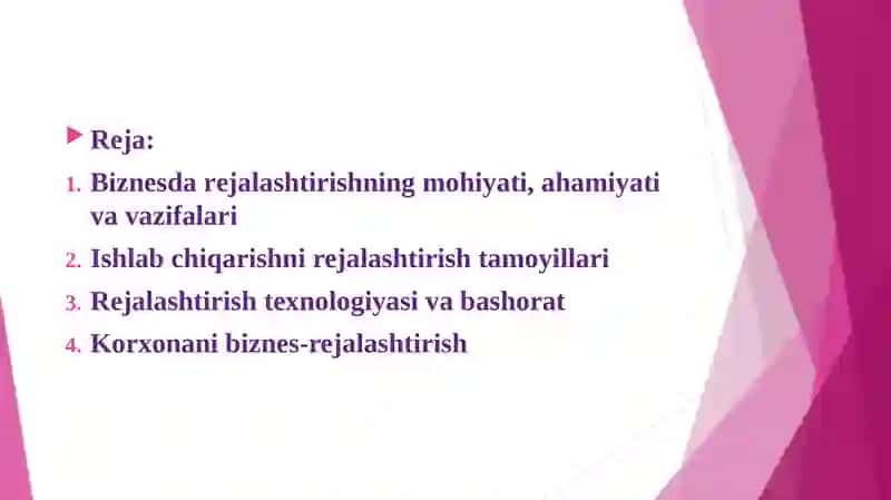 Biznesdarejalashtirishning ahamiyati 2