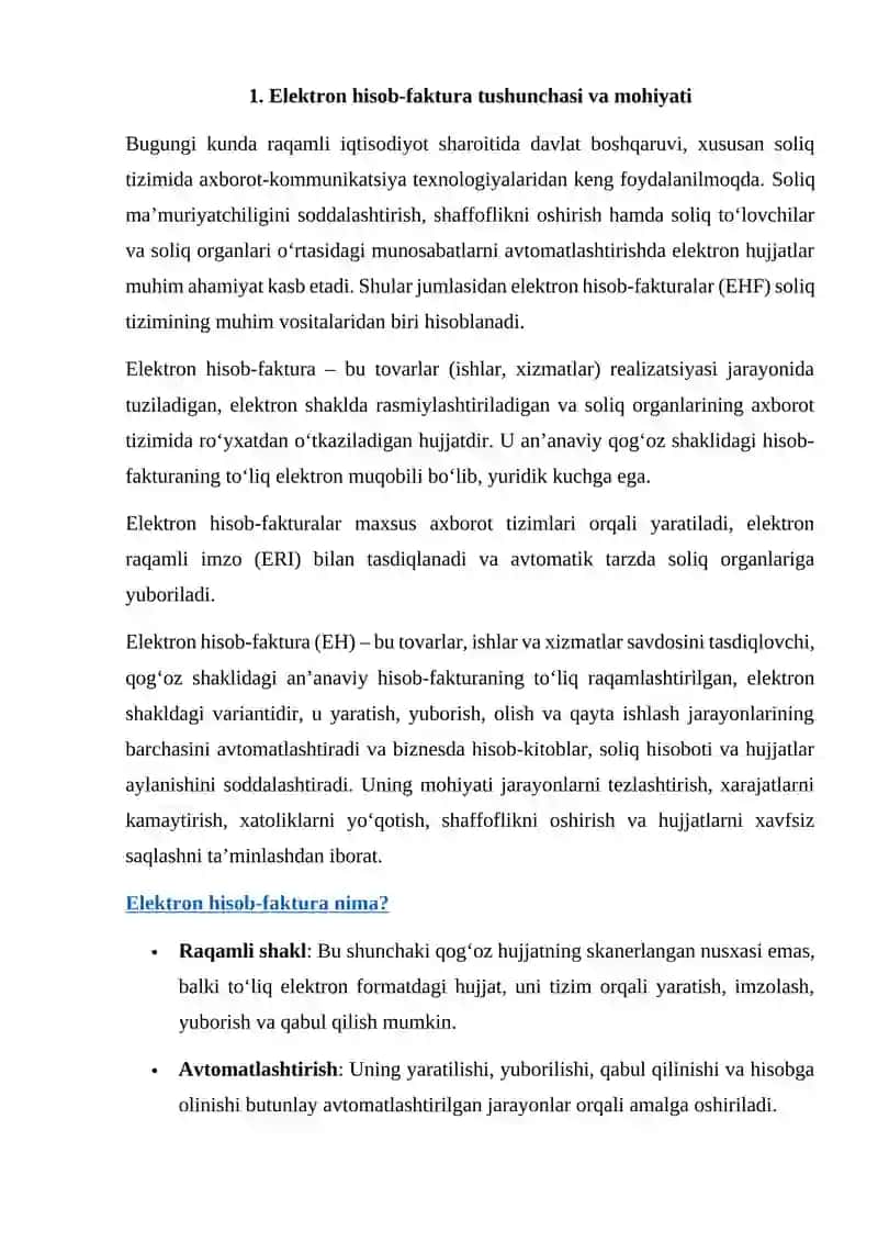 Elektron hisob-faktura tushunchasi va mohiyati 2