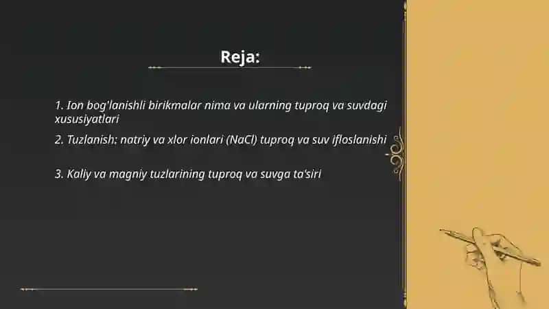 Tuproq suvning ifloslanishida ion boğlanishli birikmalar 2