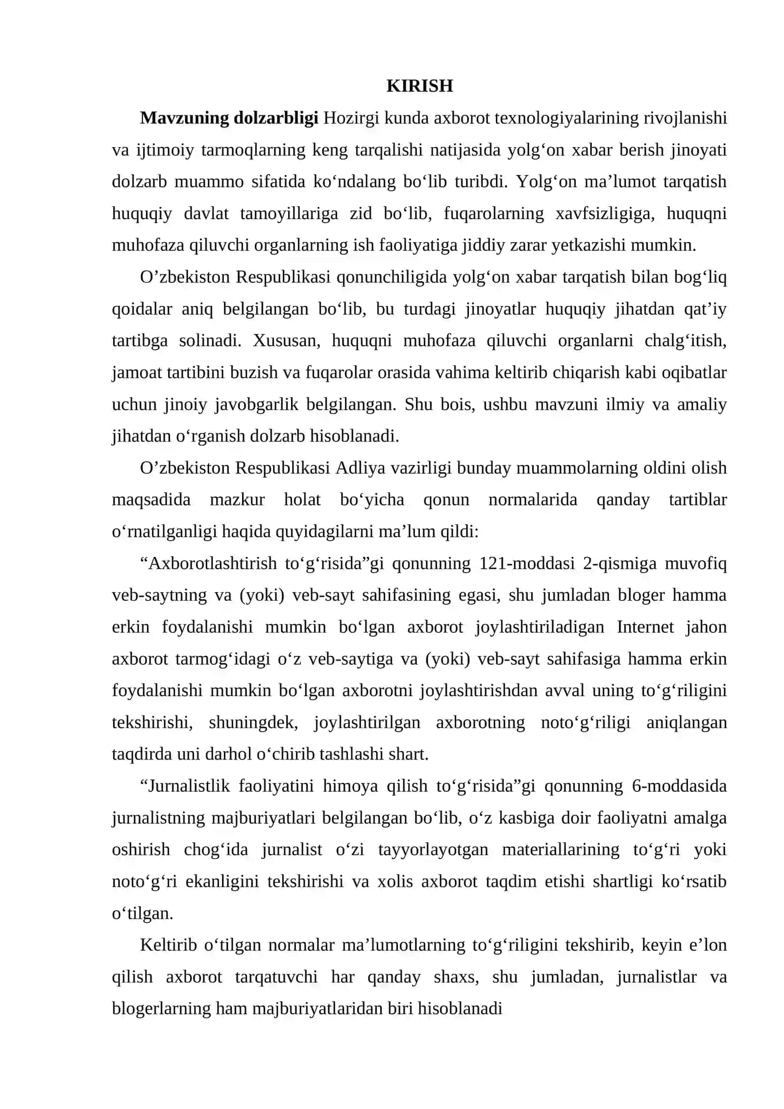 YOLG’ON XABAR BERISHNING JINOIY-HUQUQIY XUSUSIYATLARI 2