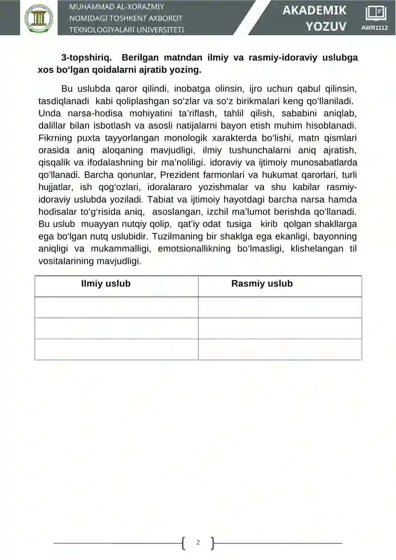 Ilmiy uslub va rasmiy-idoraviy uslublarning leksik-grammatik xususiyatlari 2
