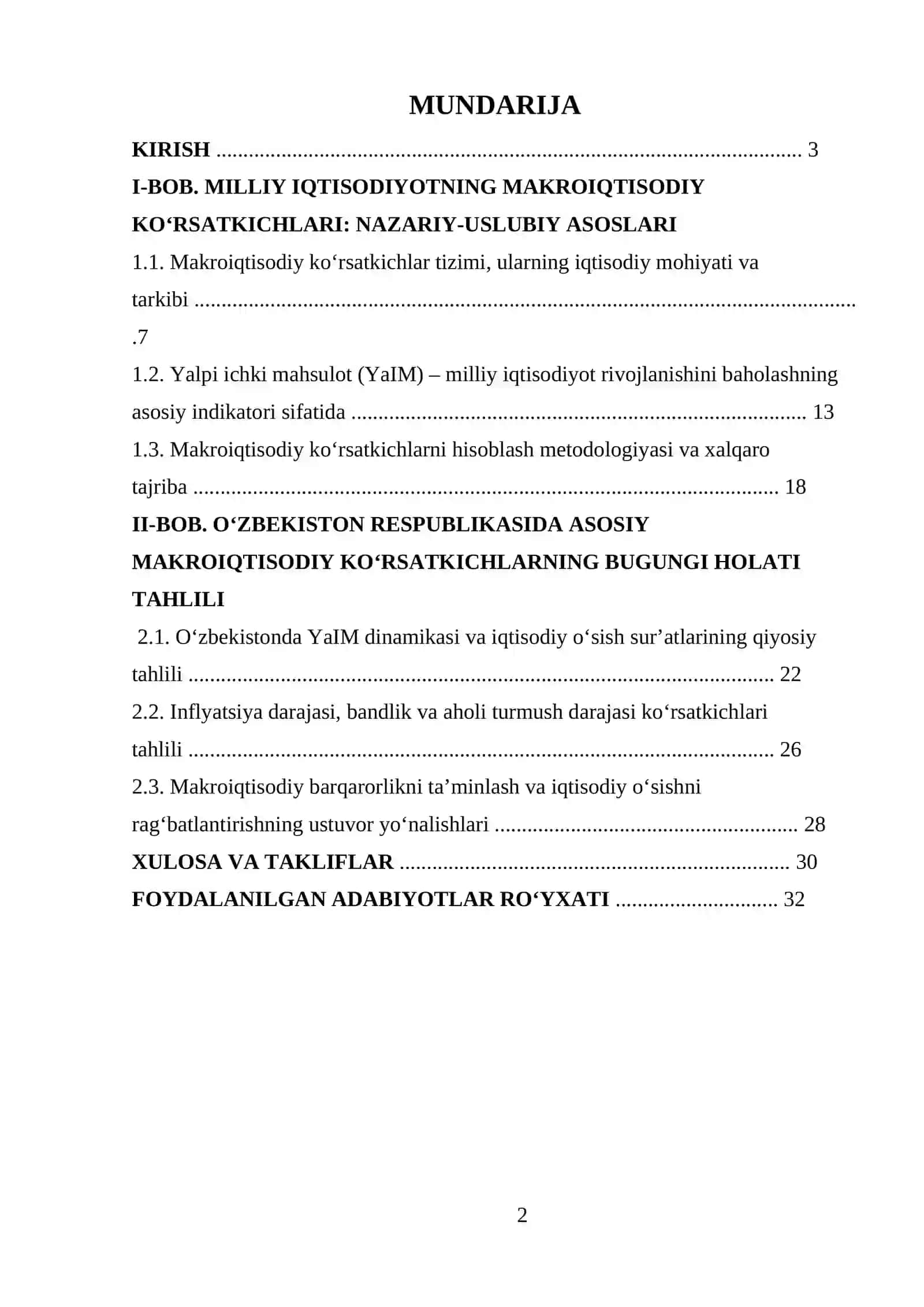 Milliy iqtisodiyotning makroiqtisodiy ko’rsatkichlari va ularning tahlili 2