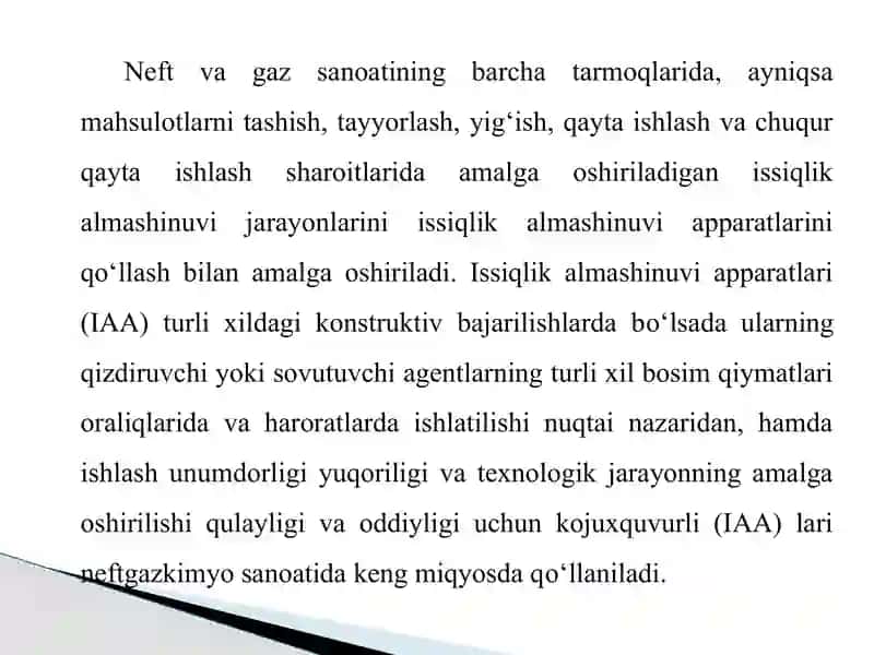 Regeneratsiya gazini isitishda isitgich maqbul konstruksiyasini tanlashni tadqiqot qilish 2
