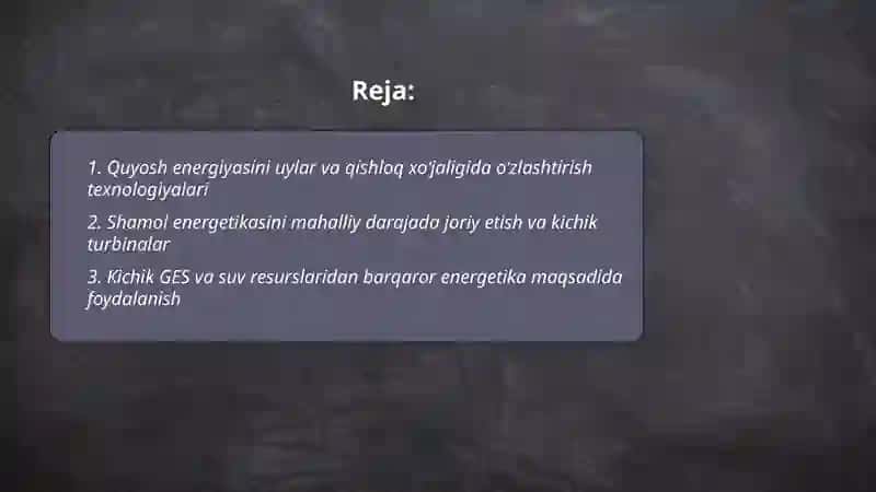 Quyosh energiyasini uylar va qishloq xo‘jaligida oʻzlashtirish texnologiyalari 2