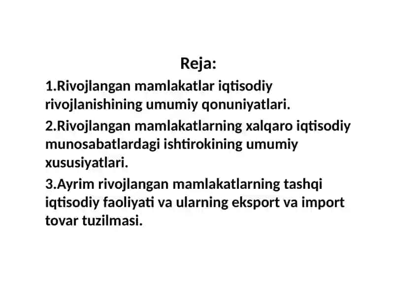 Rivojlangan Mamlakatlar Iqtisodiyoti 2