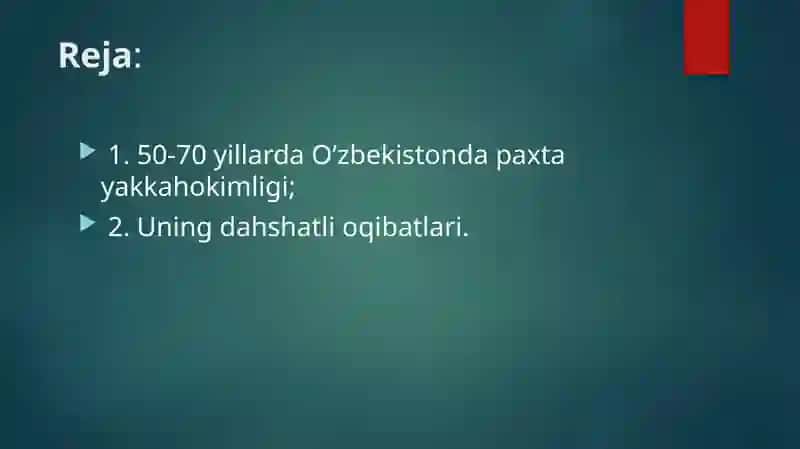 O’zbekistonda 50-70-yillarda paxta yakkahokimchiligining kuchayishi va ekologik muammolarning kelib chiqishi 2