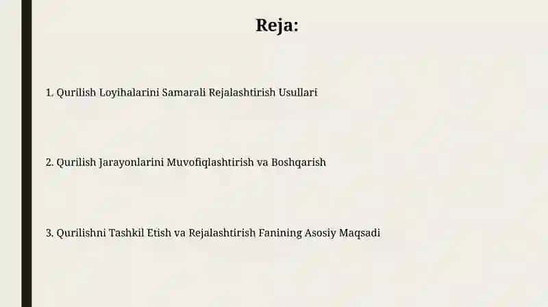 Qurilishni Tashkil Etish va Rejalashtirish 2