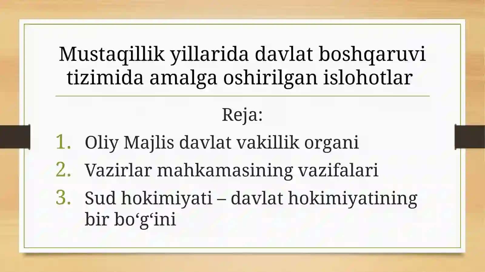 Oʻzbekistonning yangi tarixi fanidan tayyorlagan mustaqil ish 2