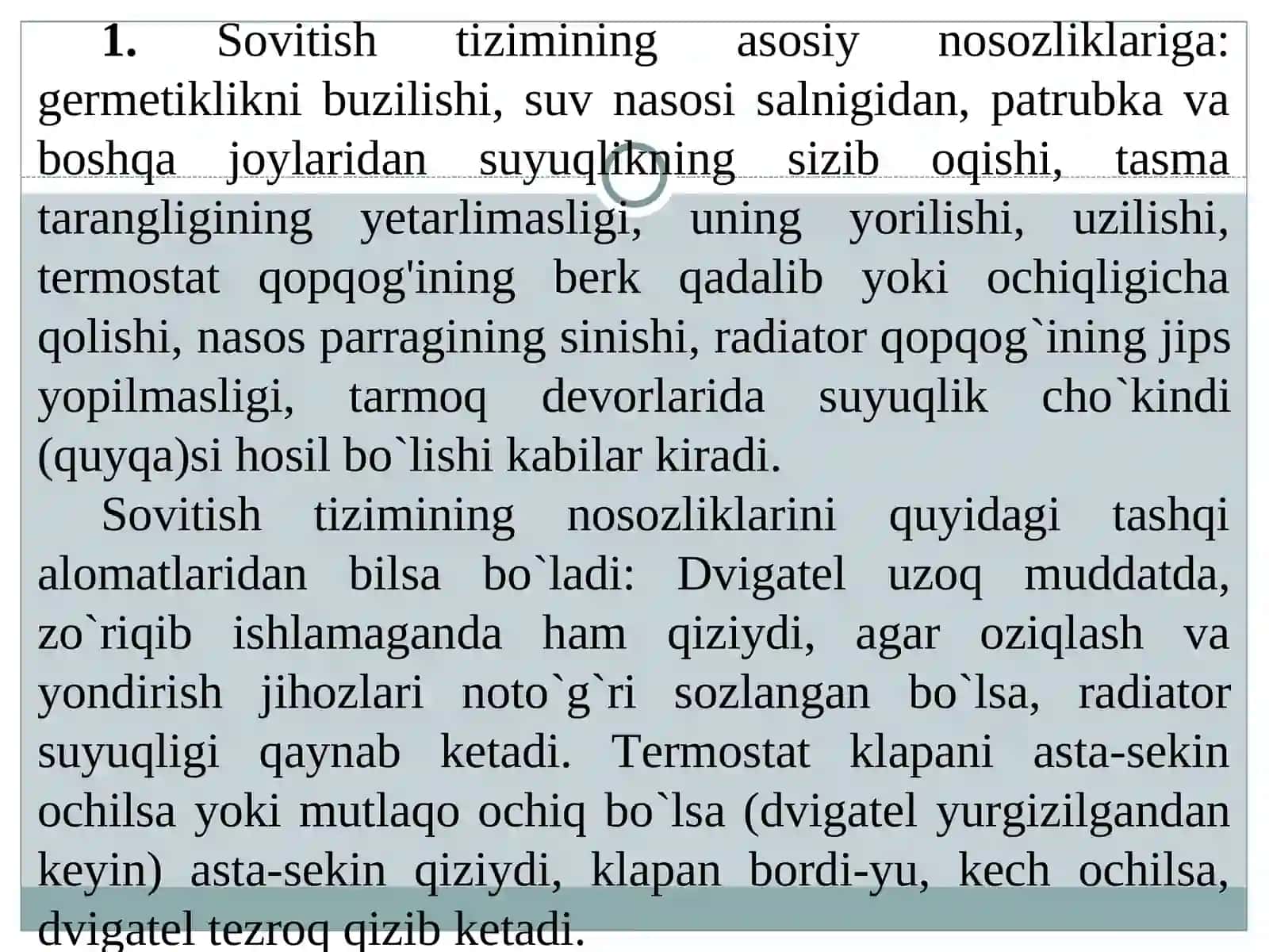 Avtomobil dvigatеlining sovitish va moylash tizimigatexnik xizmat ko`rsatishvata’mirlashishlari tеxnologiyasi 2
